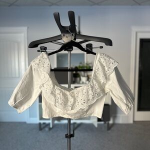 Glamorous White Eyelet Ruffle Crop Blouse